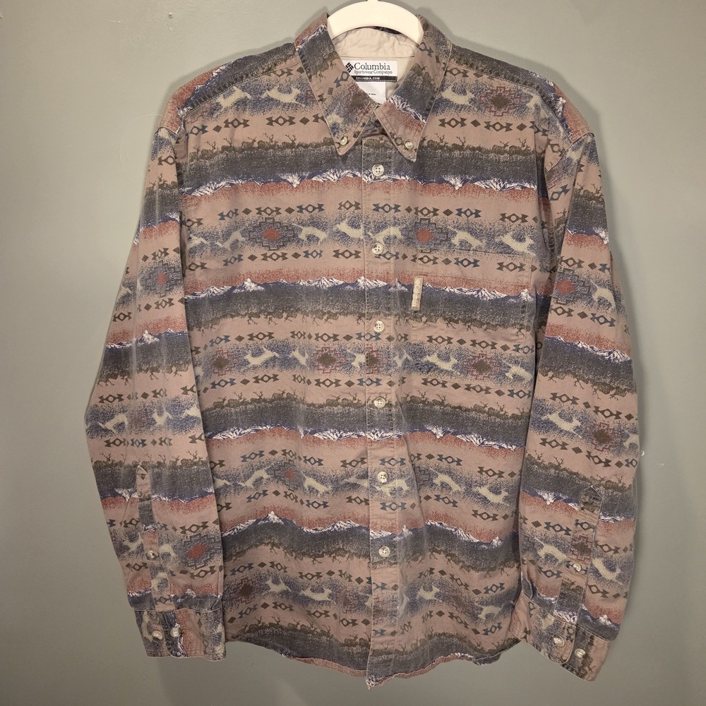 Columbia Aztec Print Southwestern Button Up Long Sleeve Shirt, Men's Size M